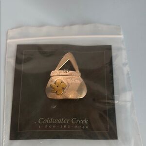 Coldwater Creek Handbag Brooch with Gold Flower